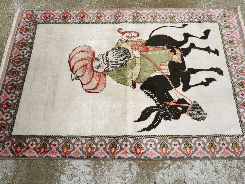 Vintage Turkish Kayseri Pictorial Rug, No.27854 - Staging