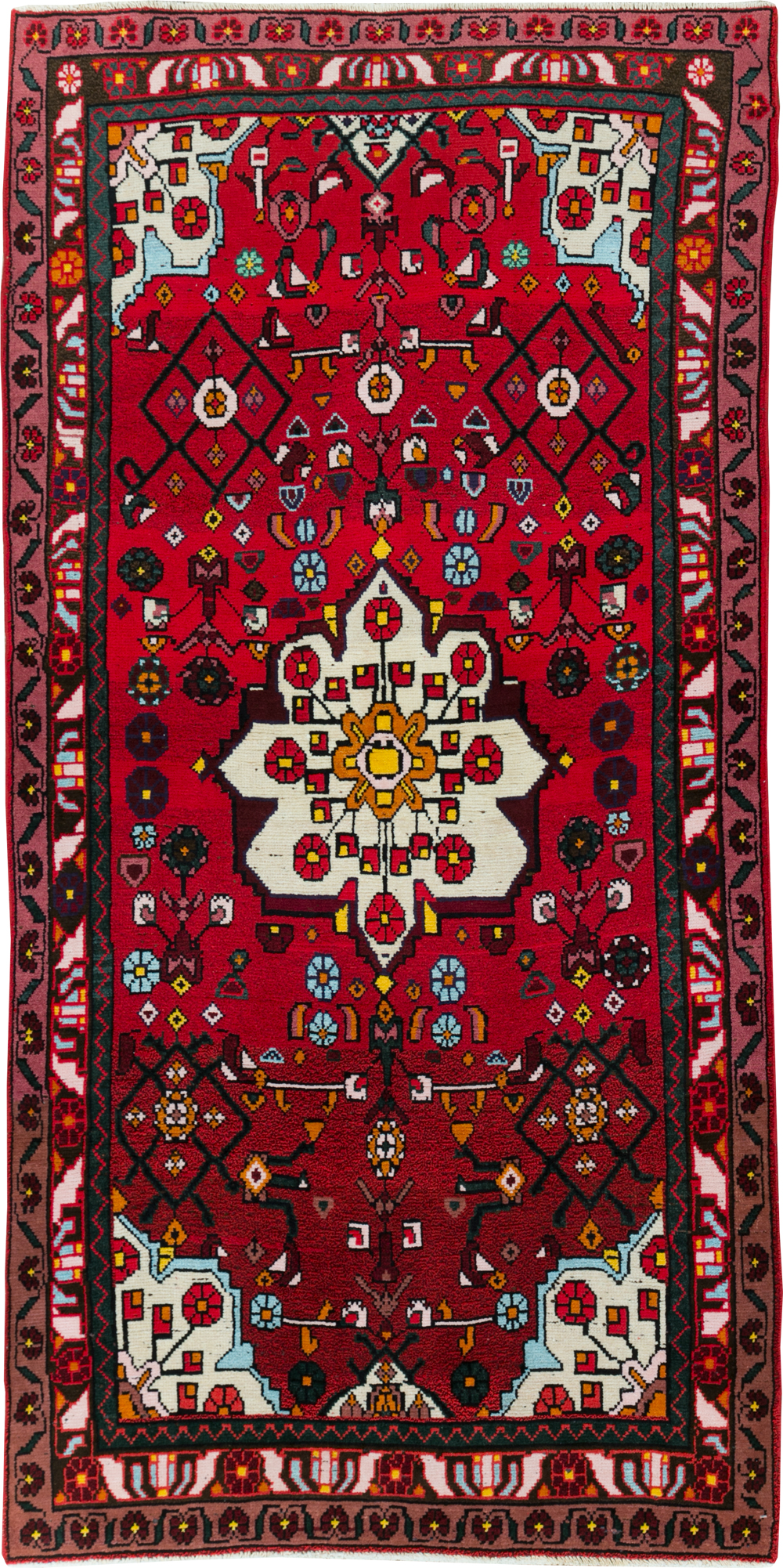 Vintage Persian Hamdan Rug, No.27880 - Staging