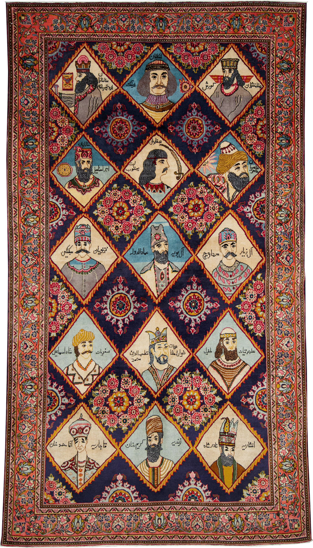 Vintage Persian Kerman Pictorial Accent Rug, No.27903 - Staging