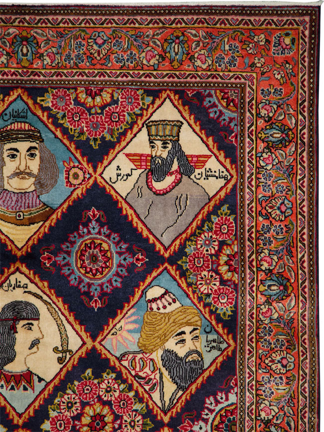 Vintage Persian Kerman Pictorial Accent Rug, No.27903 - Staging