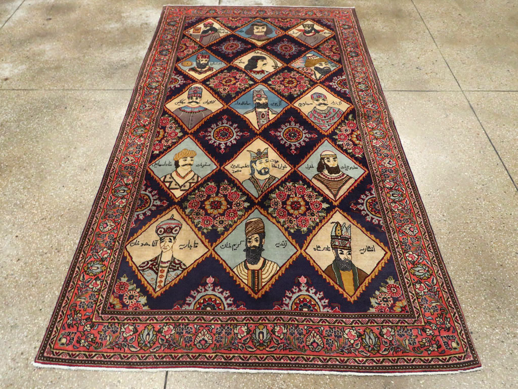 Vintage Persian Kerman Pictorial Accent Rug, No.27903 - Staging