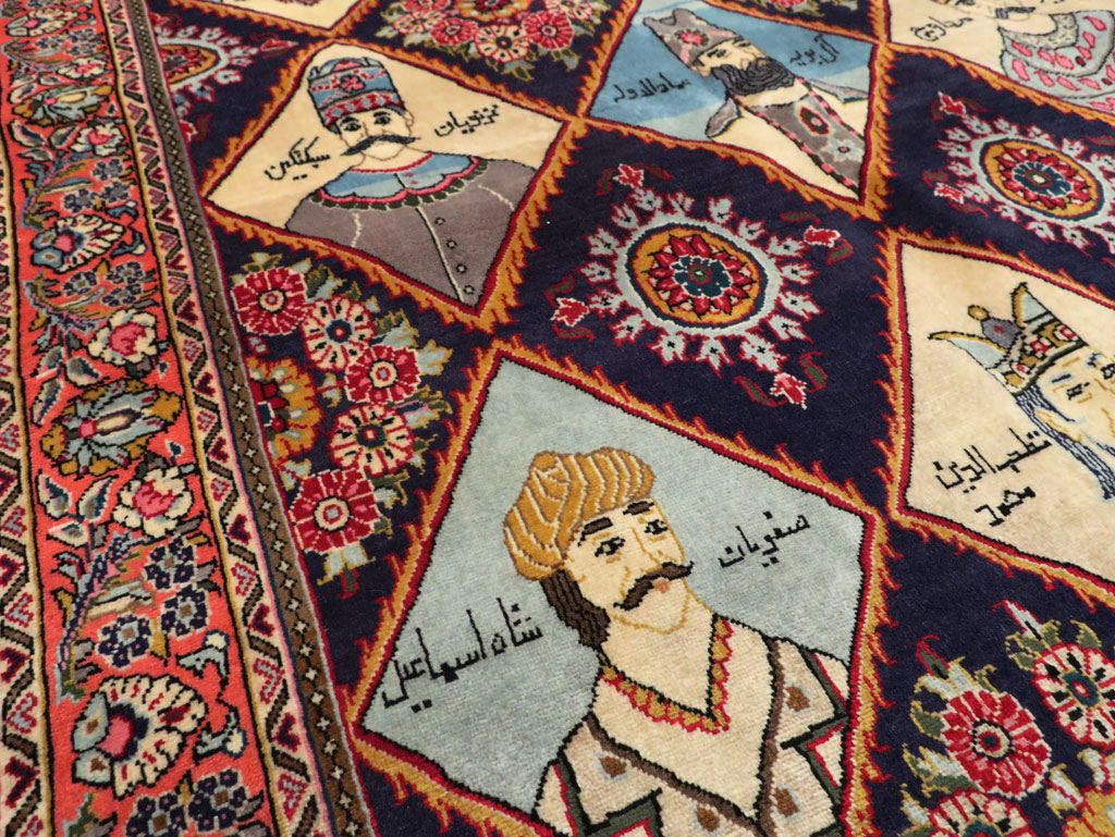 Vintage Persian Kerman Pictorial Accent Rug, No.27903 - Staging