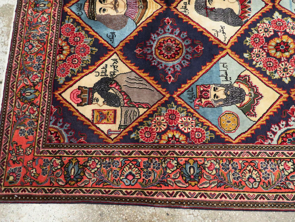 Vintage Persian Kerman Pictorial Accent Rug, No.27903 - Staging