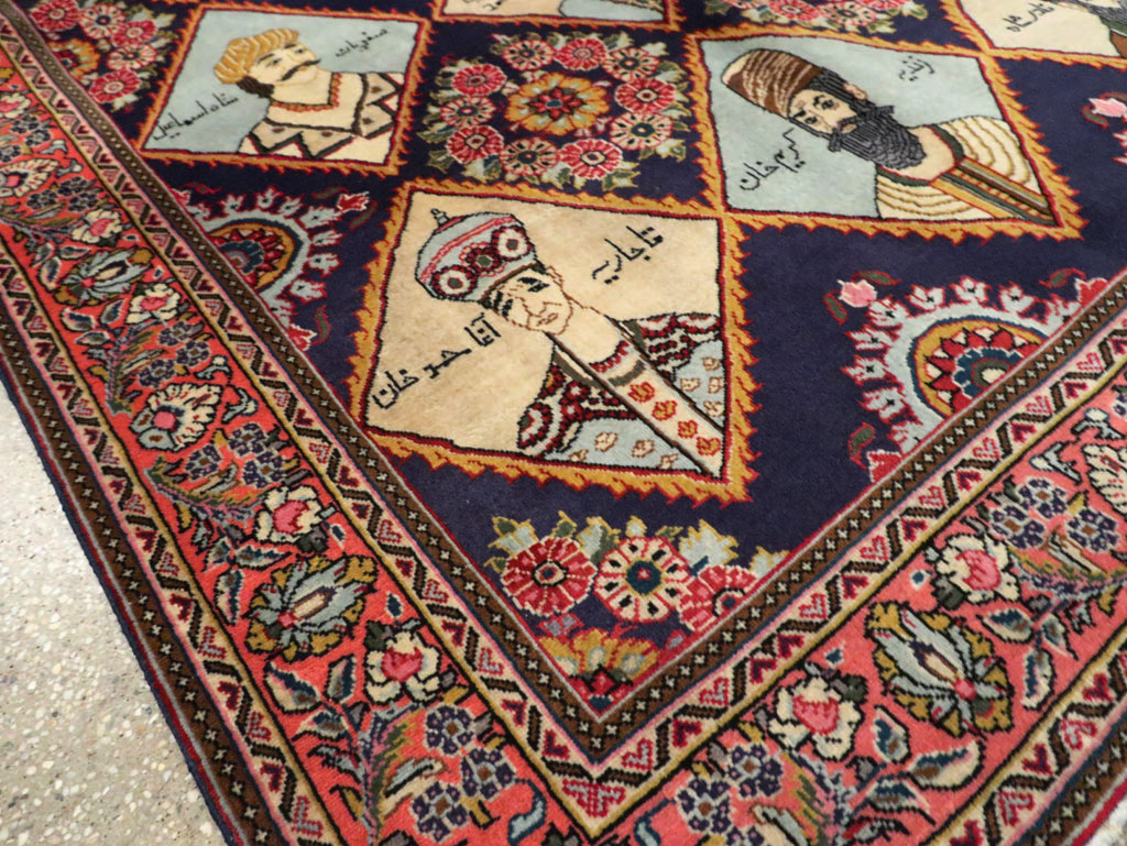 Vintage Persian Kerman Pictorial Accent Rug, No.27903 - Staging