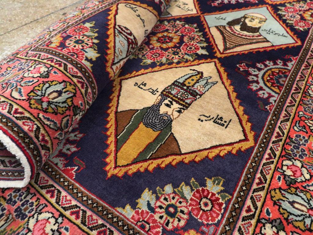 Vintage Persian Kerman Pictorial Accent Rug, No.27903 - Staging