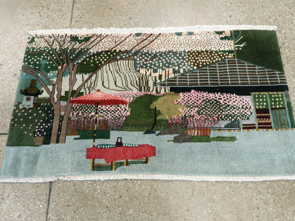 Vintage Persian Tabriz Pictorial Throw Rug, No.27914 - Staging