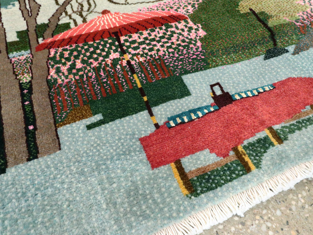 Vintage Persian Tabriz Pictorial Throw Rug, No.27914 - Staging