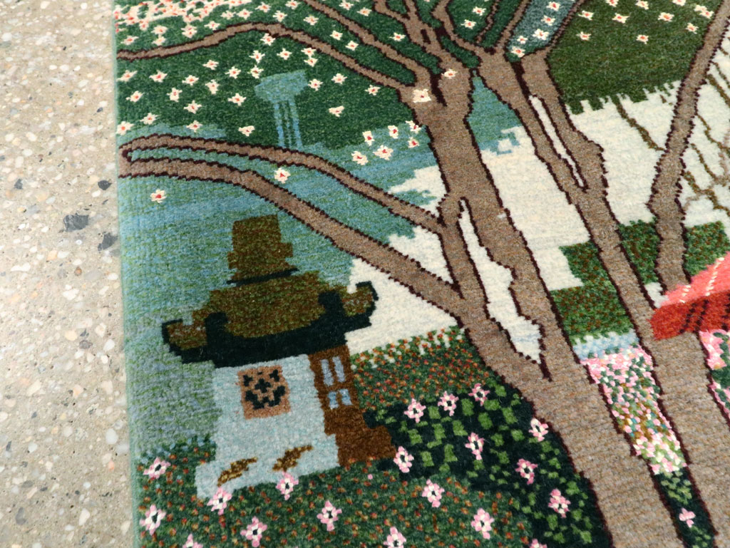 Vintage Persian Tabriz Pictorial Throw Rug, No.27914 - Staging