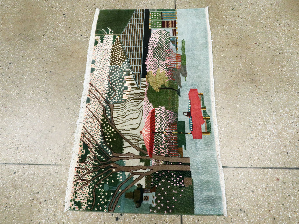 Vintage Persian Tabriz Pictorial Throw Rug, No.27914 - Staging