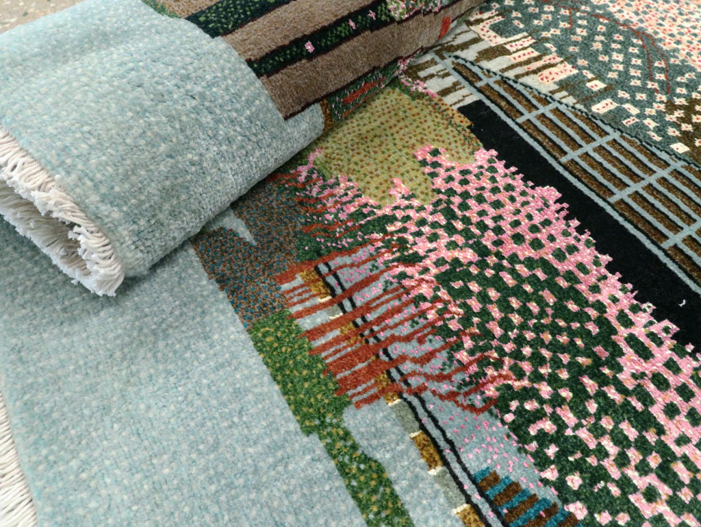 Vintage Persian Tabriz Pictorial Throw Rug, No.27914 - Staging