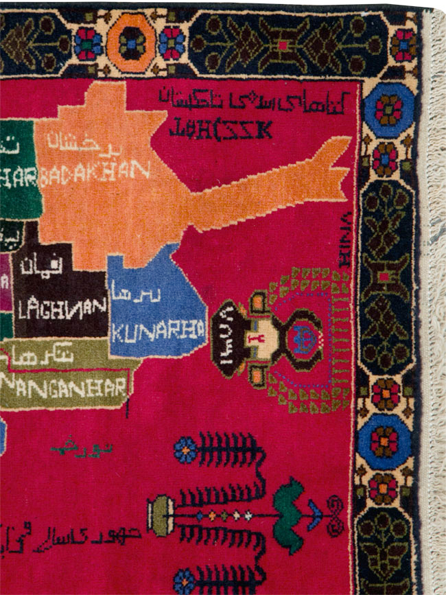 Vintage Scandinavian Map Rug, No.27945 - Staging