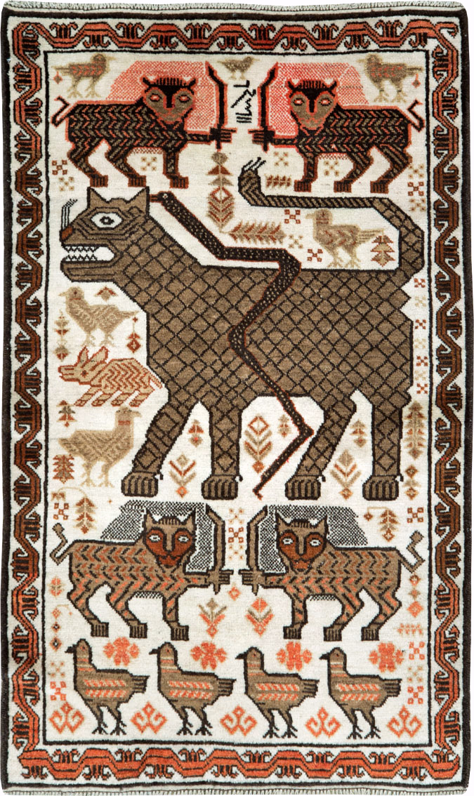 Vintage Persian Pictorial Gabbeh Throw Rug, No.27985 - Staging