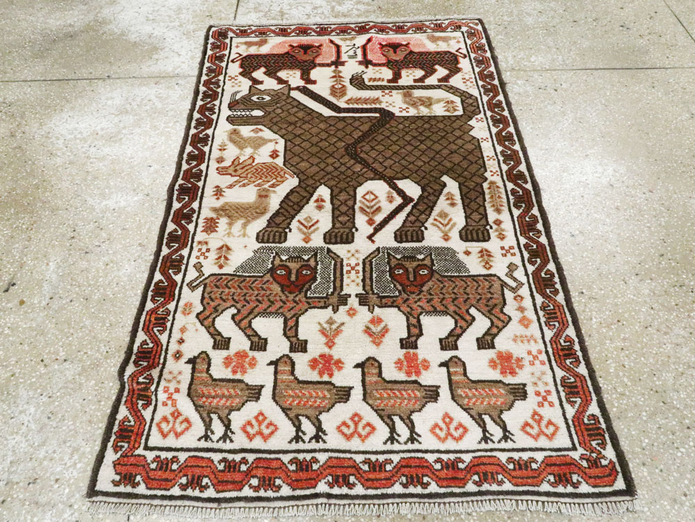 Vintage Persian Pictorial Gabbeh Throw Rug, No.27985 - Staging