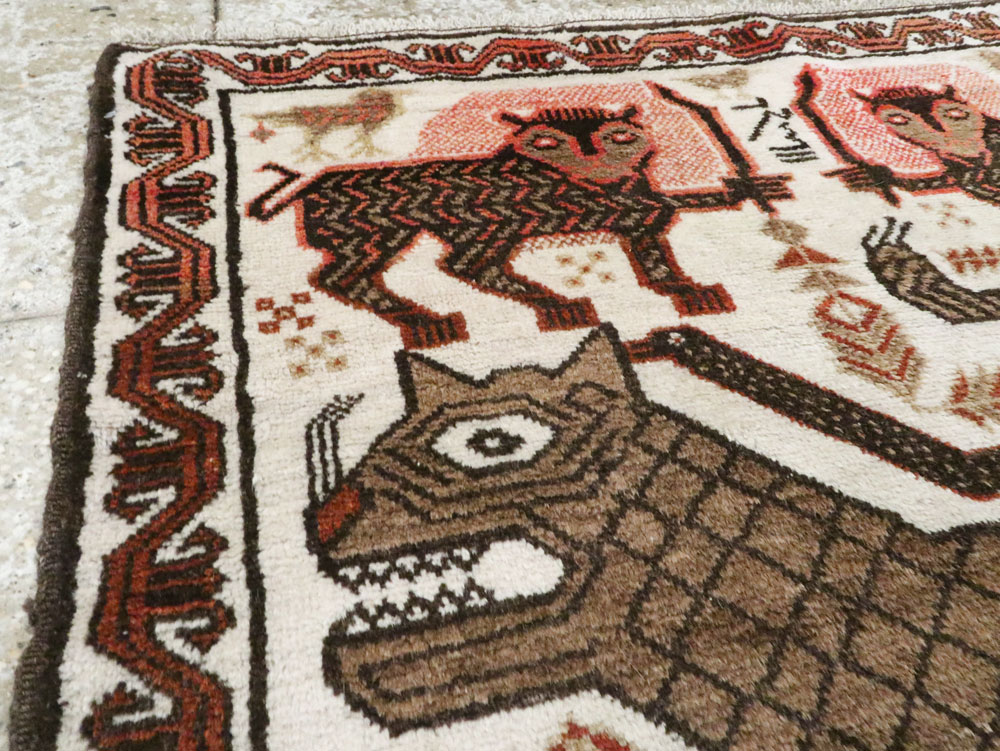 Vintage Persian Pictorial Gabbeh Throw Rug, No.27985 - Staging