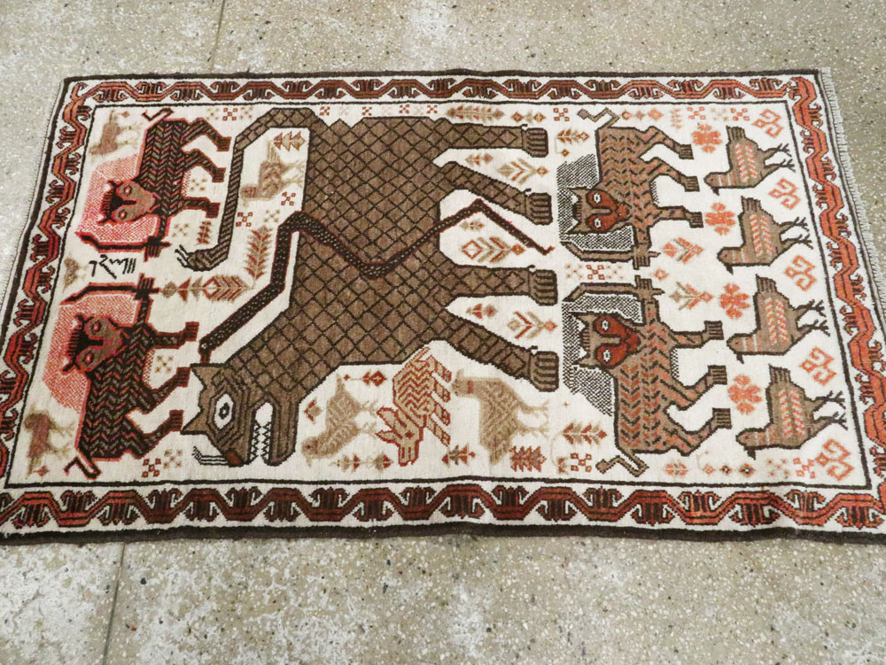 Vintage Persian Pictorial Gabbeh Throw Rug, No.27985 - Staging