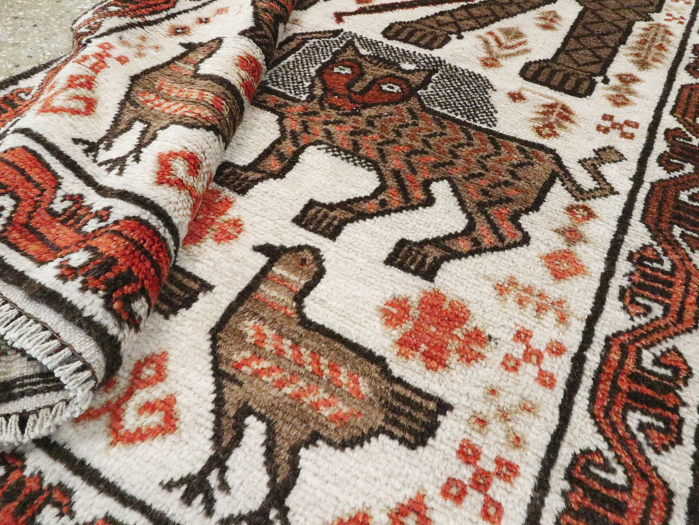 Vintage Persian Pictorial Gabbeh Throw Rug, No.27985 - Staging