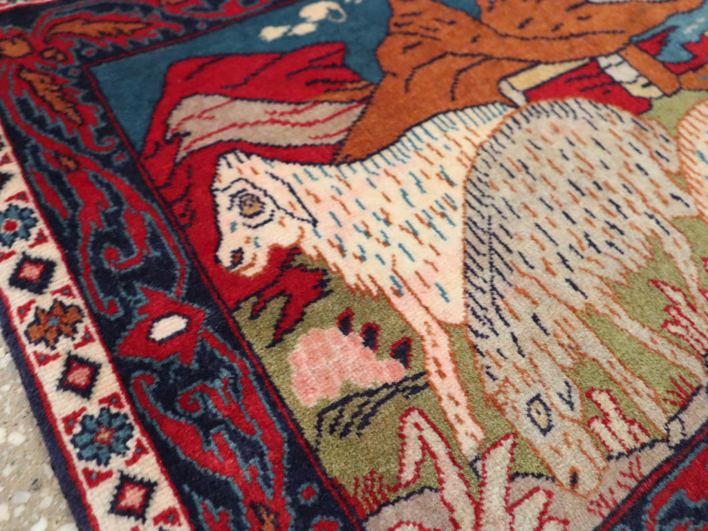 Vintage Persian Sarouk Pictorial Throw Rug (Pair: 1 of 2), No.27994 - Staging