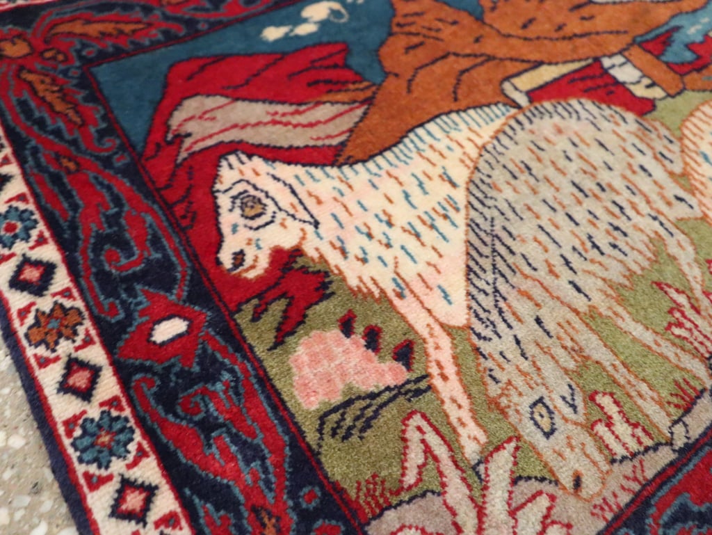Vintage Persian Sarouk Pictorial Throw Rug (Pair: 1 of 2), No.27994 - Staging