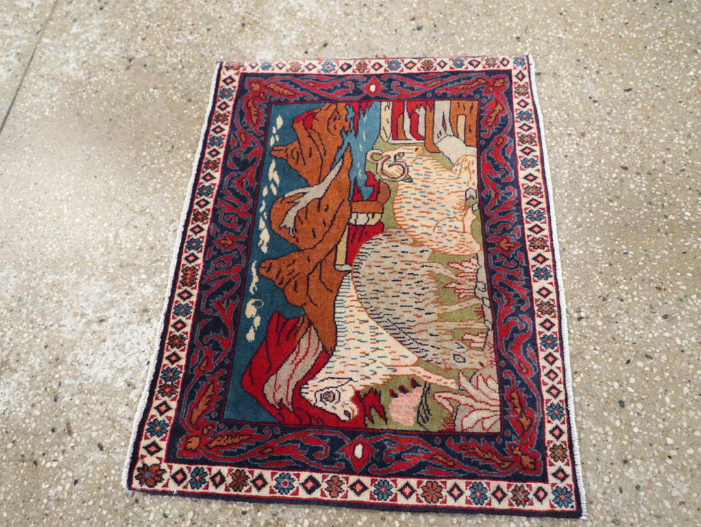 Vintage Persian Sarouk Pictorial Throw Rug (Pair: 1 of 2), No.27994 - Staging