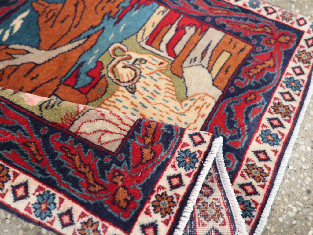 Vintage Persian Sarouk Pictorial Throw Rug (Pair: 1 of 2), No.27994 - Staging