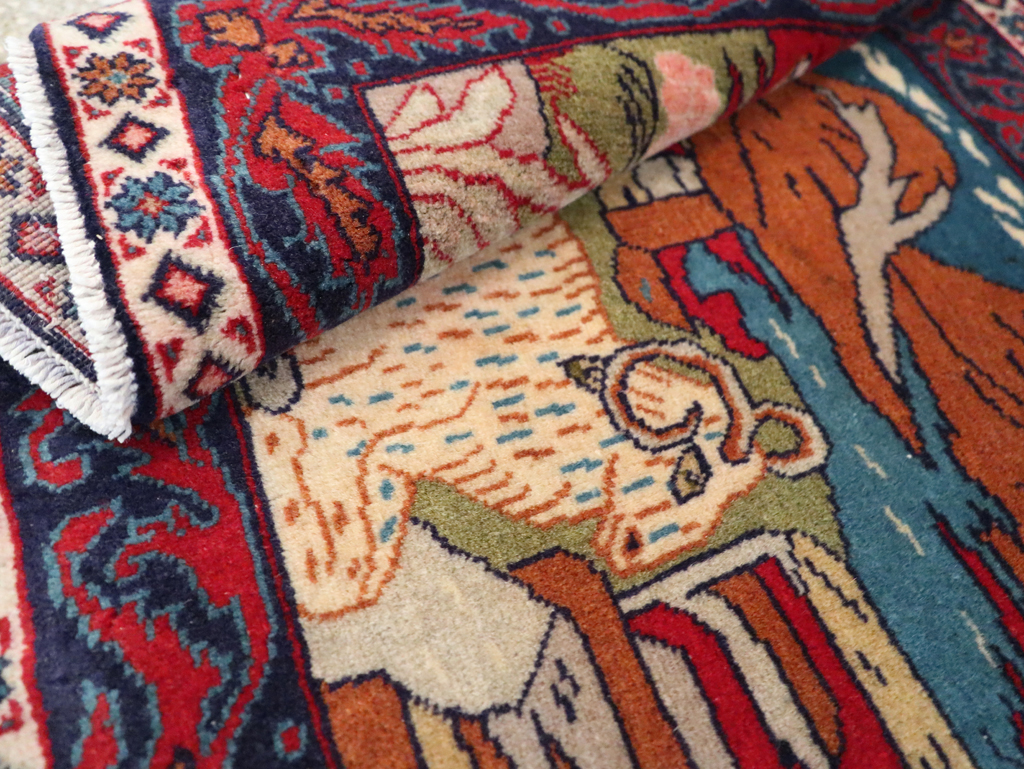 Vintage Persian Sarouk Pictorial Throw Rug (Pair: 1 of 2), No.27994 - Staging