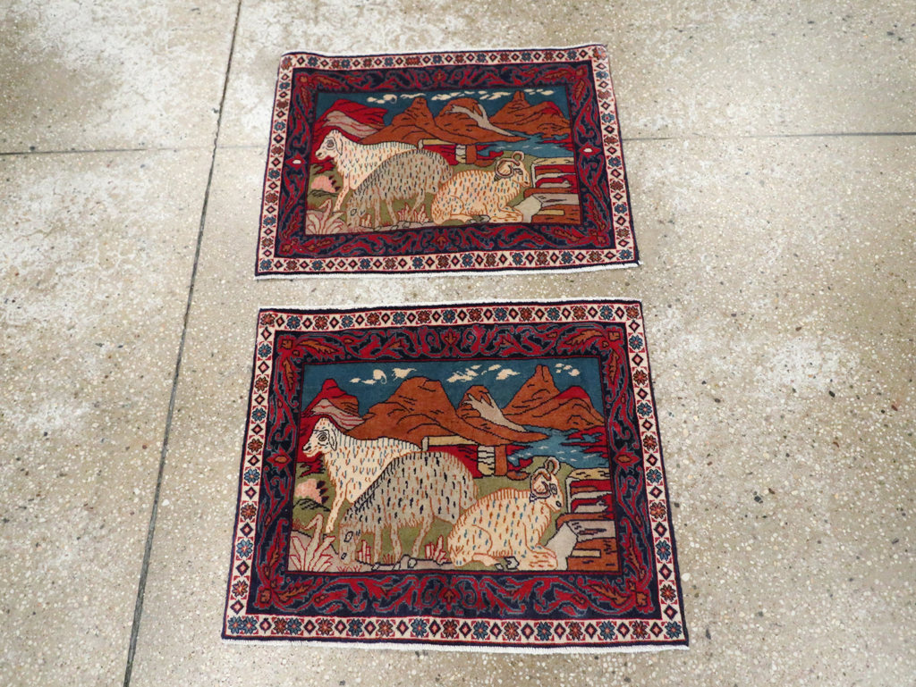Vintage Persian Sarouk Pictorial Throw Rug (Pair: 1 of 2), No.27994 - Staging