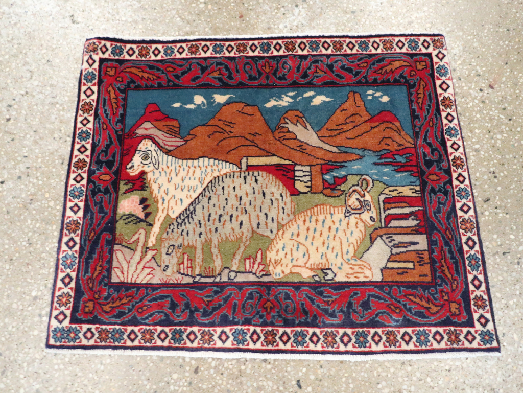 Vintage Persian Sarouk Pictorial Throw Rug (Pair: 2 of 2), No.27995 - Staging