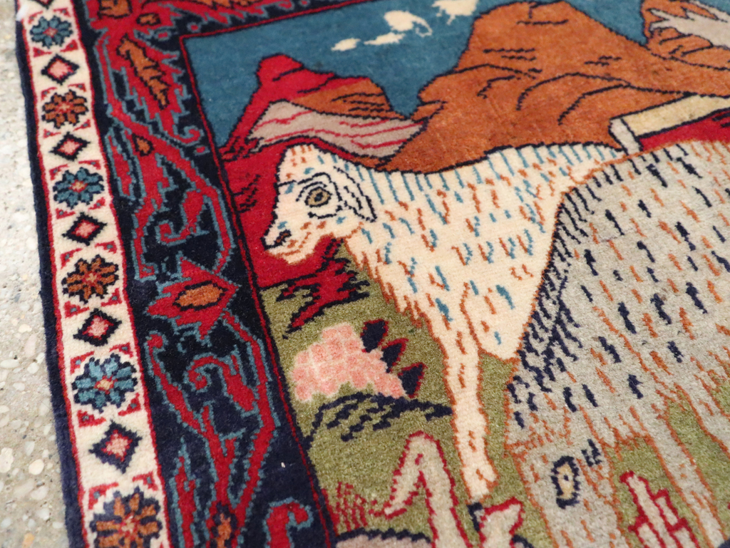 Vintage Persian Sarouk Pictorial Throw Rug (Pair: 2 of 2), No.27995 - Staging