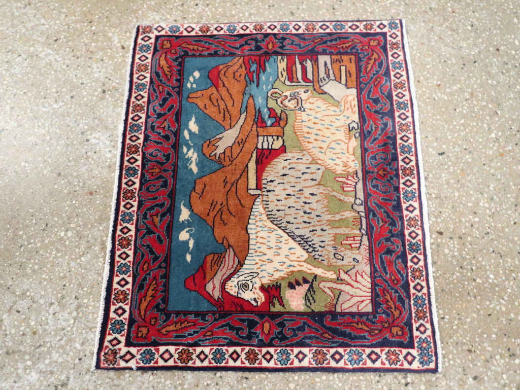 Vintage Persian Sarouk Pictorial Throw Rug (Pair: 2 of 2), No.27995 - Staging