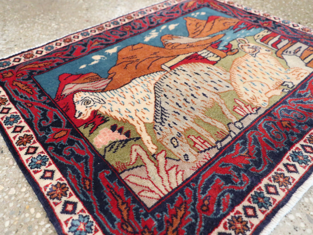 Vintage Persian Sarouk Pictorial Throw Rug (Pair: 2 of 2), No.27995 - Staging