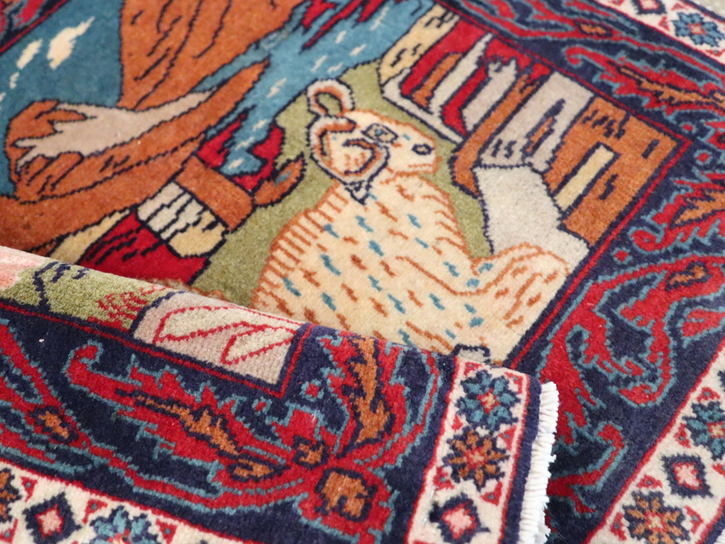 Vintage Persian Sarouk Pictorial Throw Rug (Pair: 2 of 2), No.27995 - Staging