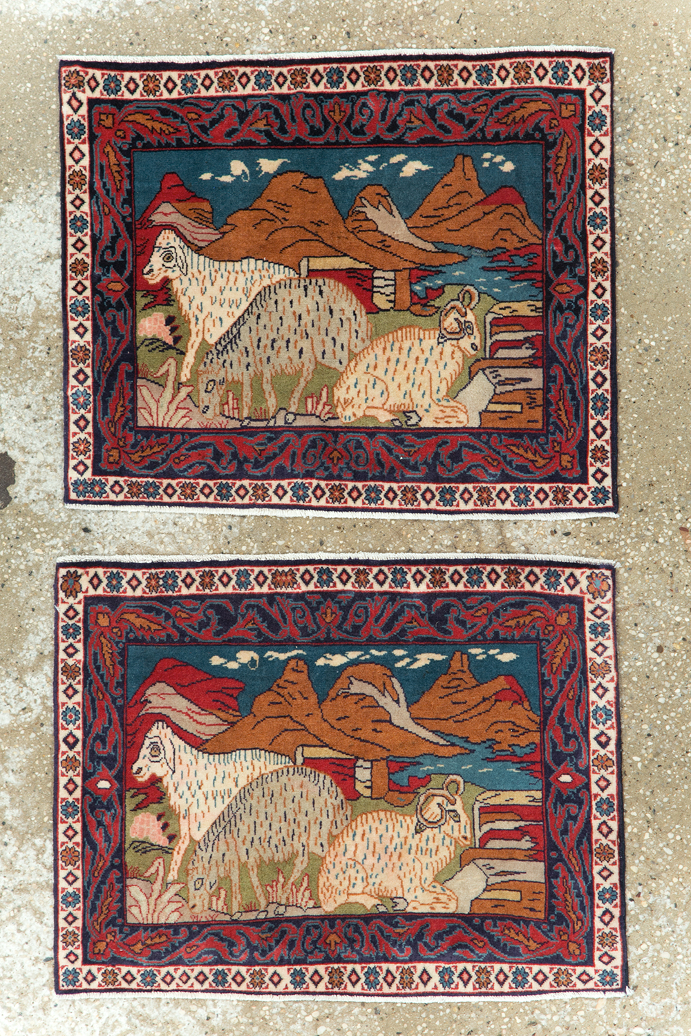 Vintage Persian Sarouk Pictorial Throw Rug (Pair: 2 of 2), No.27995 - Staging
