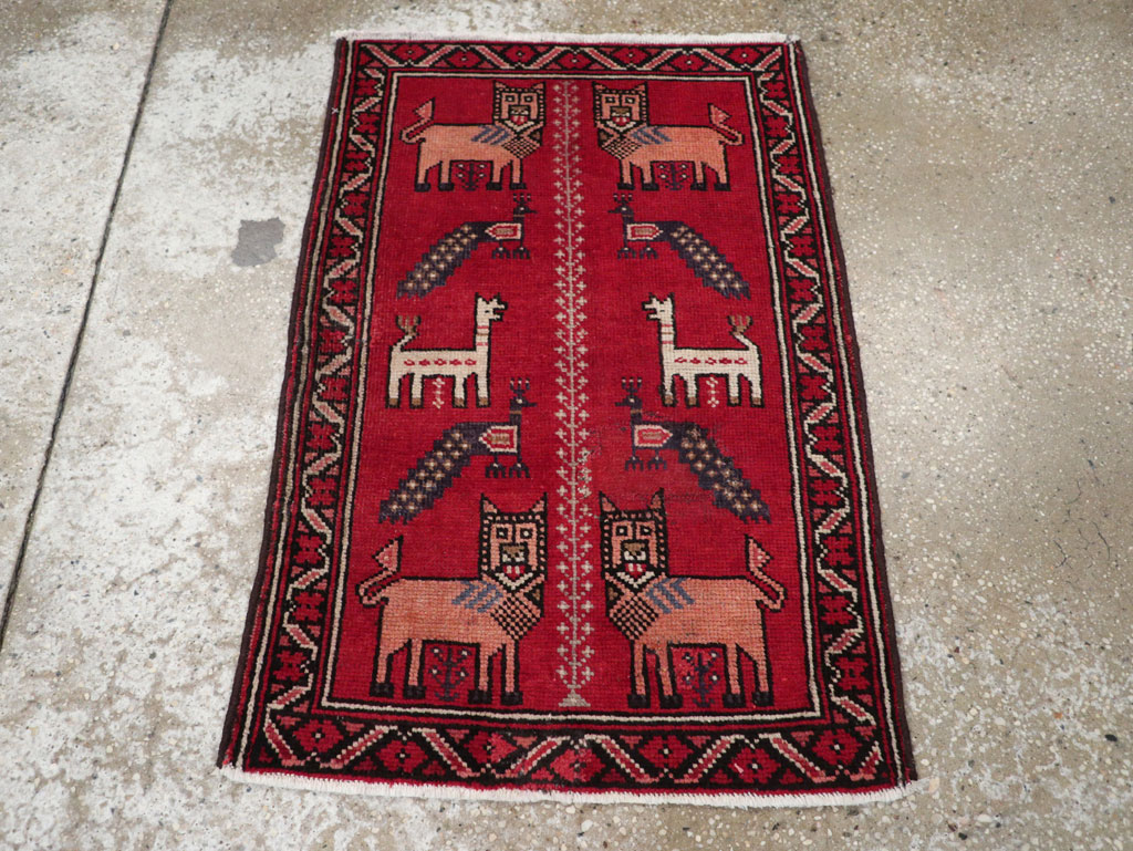 Vintage Persian Baluch Pictorial Rug, No.28001 - Staging