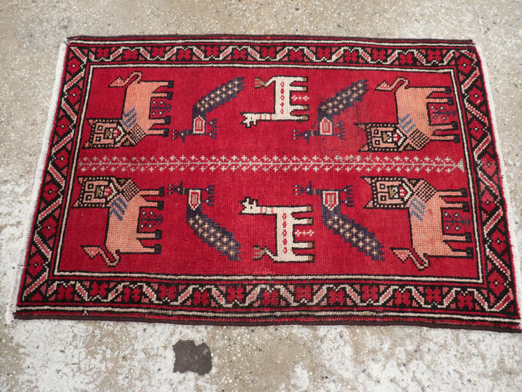 Vintage Persian Baluch Pictorial Rug, No.28001 - Staging