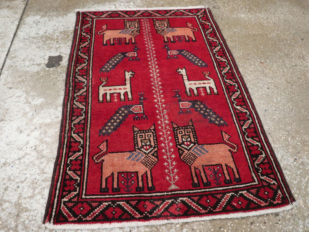 Vintage Persian Baluch Pictorial Rug, No.28001 - Staging