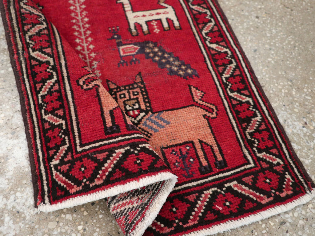 Vintage Persian Baluch Pictorial Rug, No.28001 - Staging