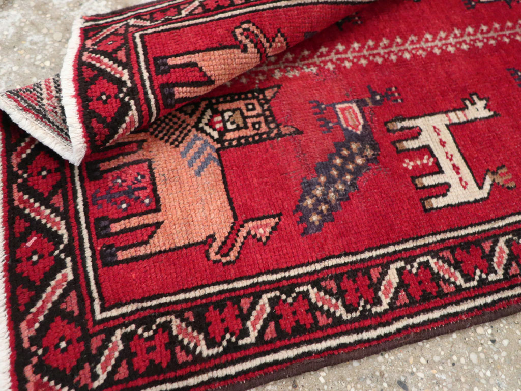 Vintage Persian Baluch Pictorial Rug, No.28001 - Staging