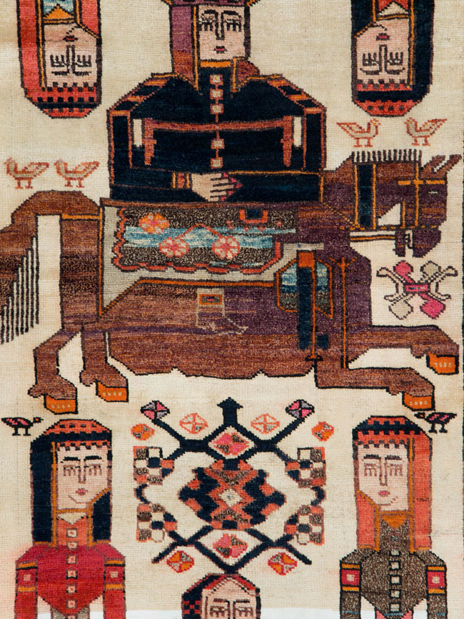 Vintage Persian Pictorial Bakhtiari Gallery Carpet, No.28005 - Staging