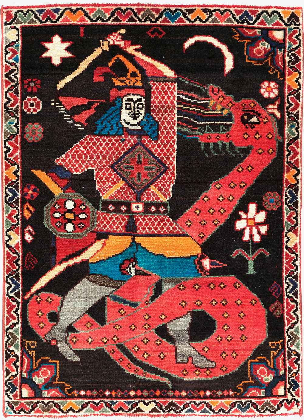 Vintage Persian Hamadan Pictorial Rug (Pair: 1 of 2), No.28017 - Staging