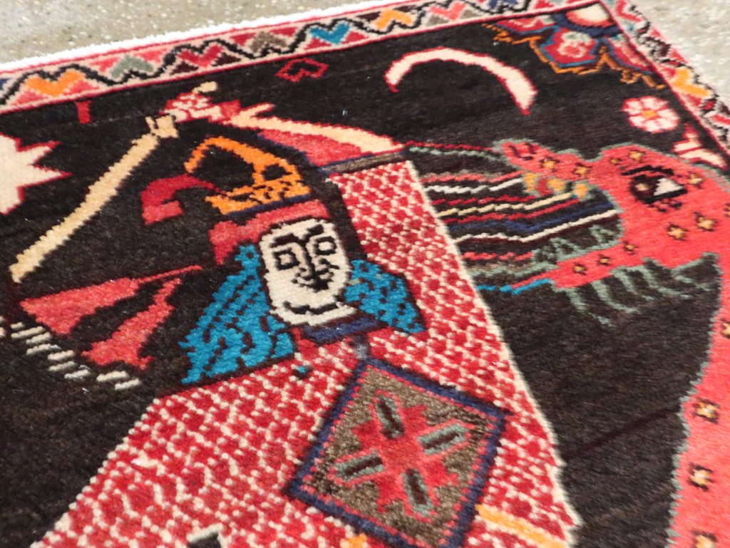 Vintage Persian Hamadan Pictorial Rug (Pair: 1 of 2), No.28017 - Staging