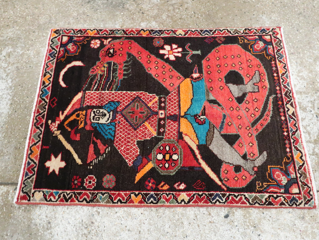 Vintage Persian Hamadan Pictorial Rug (Pair: 1 of 2), No.28017 - Staging