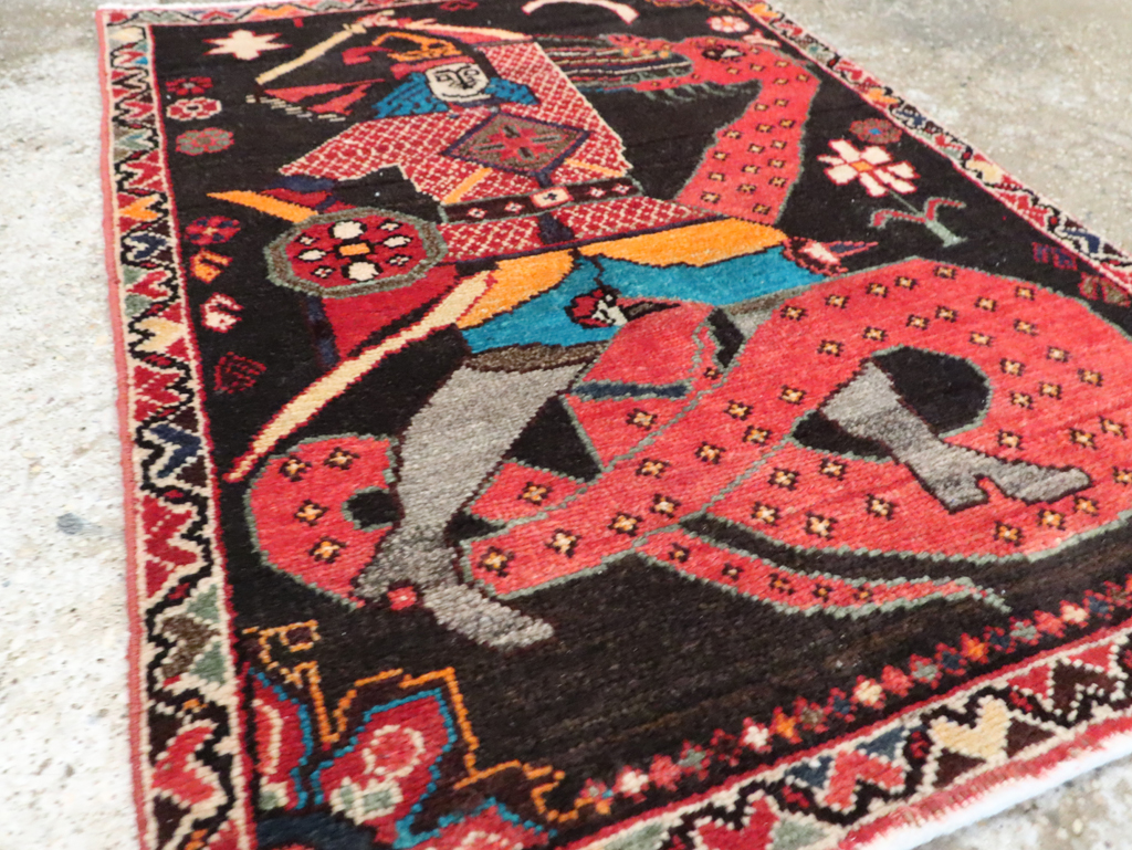 Vintage Persian Hamadan Pictorial Rug (Pair: 1 of 2), No.28017 - Staging