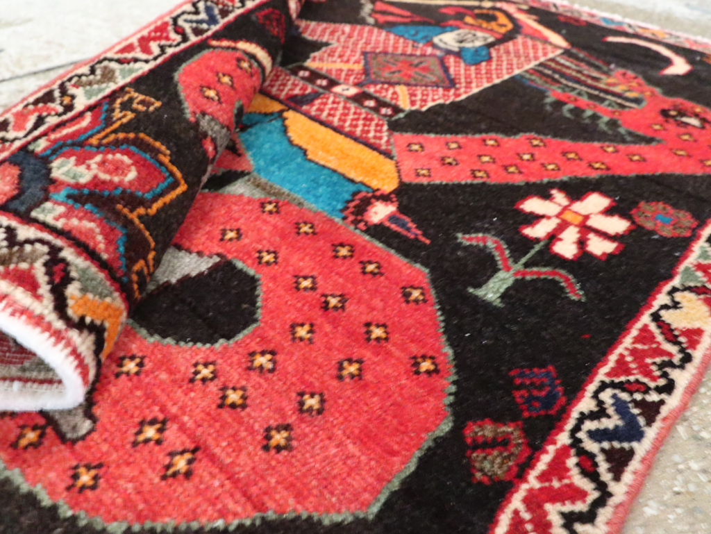 Vintage Persian Hamadan Pictorial Rug (Pair: 1 of 2), No.28017 - Staging