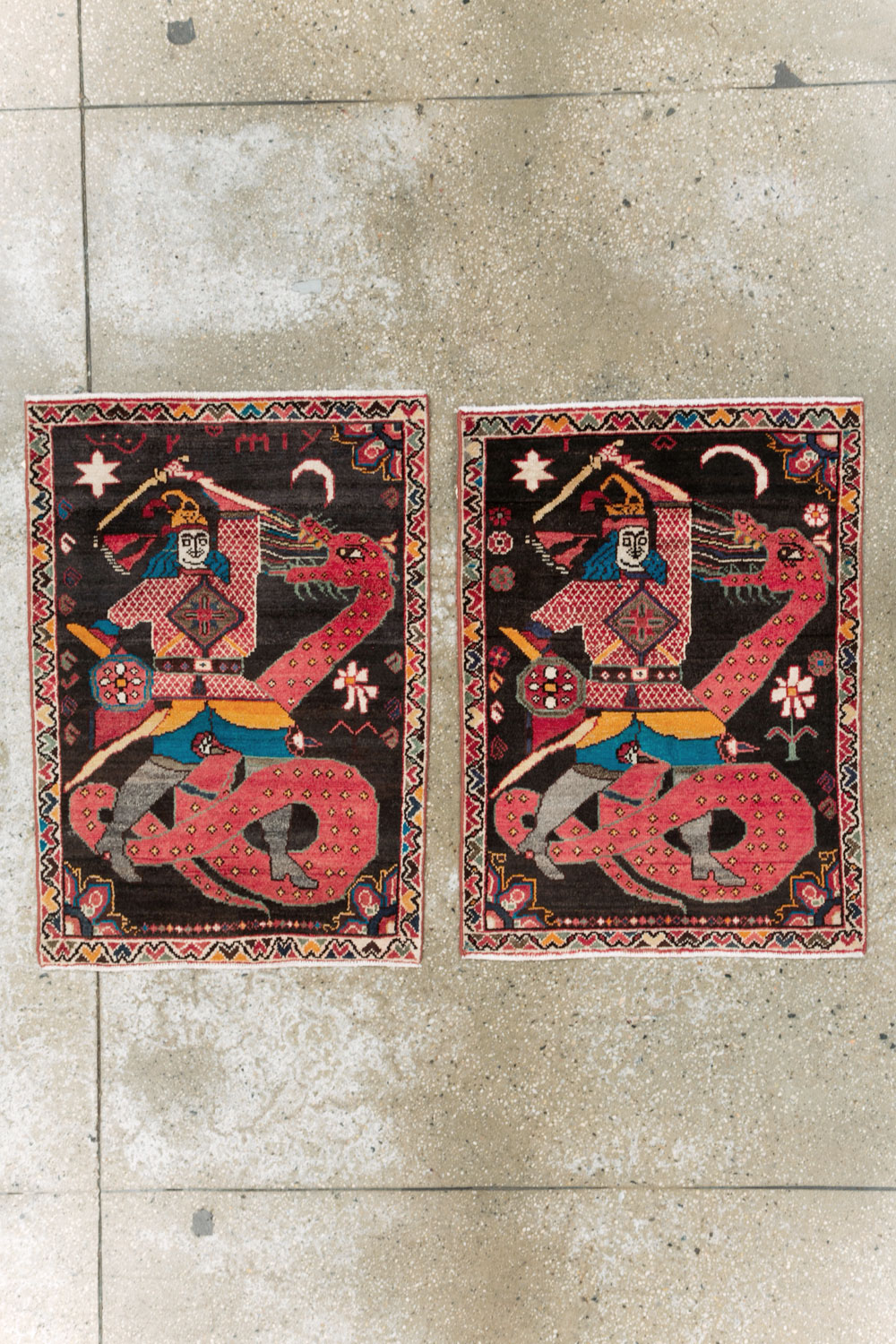 Vintage Persian Hamadan Pictorial Rug (Pair: 1 of 2), No.28017 - Staging