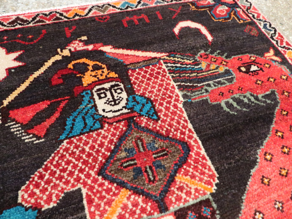 Vintage Persian Hamadan Pictorial Rug (Pair: 2 of 2), No.28018 - Staging