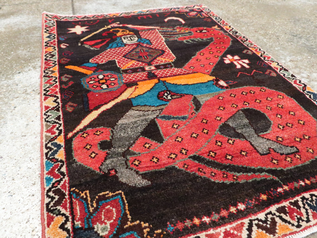 Vintage Persian Hamadan Pictorial Rug (Pair: 2 of 2), No.28018 - Staging