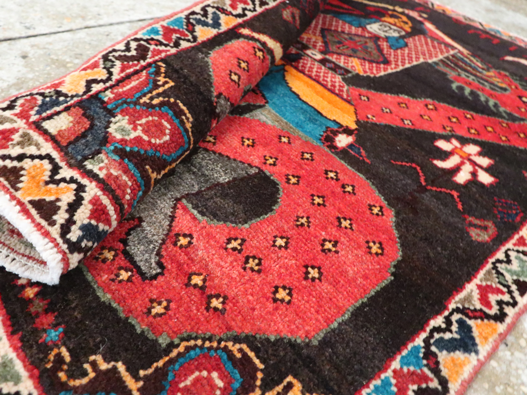 Vintage Persian Hamadan Pictorial Rug (Pair: 2 of 2), No.28018 - Staging