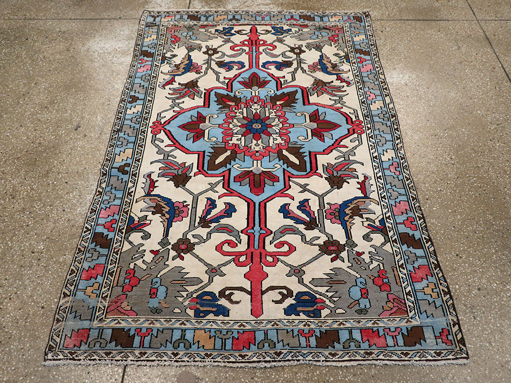 Vintage Persian Hamadan Throw Rug, No.28021 - Staging