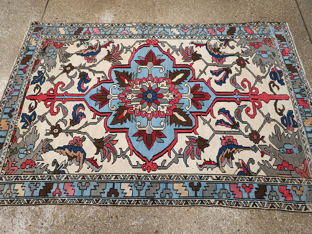 Vintage Persian Hamadan Throw Rug, No.28021 - Staging