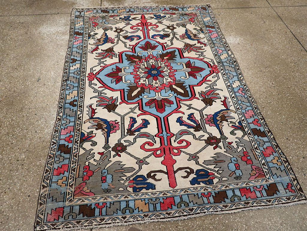 Vintage Persian Hamadan Throw Rug, No.28021 - Staging